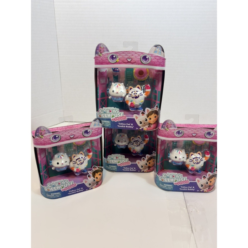 (4) LOTS - Gabby's Dollhouse The Movie Cakey Cat & Cookie Bobby Toy Figures New
